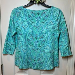 Charter Club Mint/Turquoise Boatneck Tee, EUC, MP